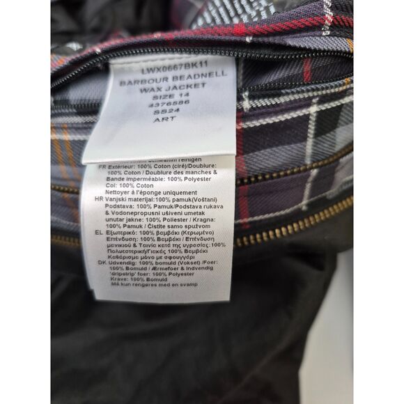 Barbour Women's Black Beadnell Water Resistant Waxed Cotton Wax Jacket Size 10 - Picture 6 of 7